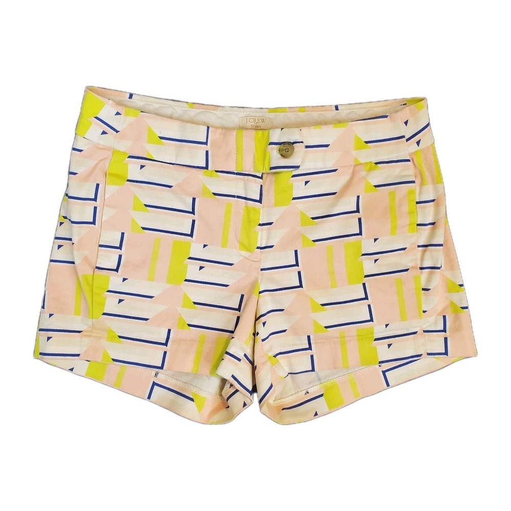 J. Crew Womens 3" Printed Stretch Chino Shorts Geometric Peach Green Size 00